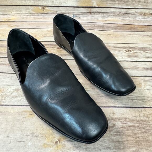 VINCE Womens Black Leather Square Toe Minimalist Flat Slip On Shoes 8M - Picture 1 of 8